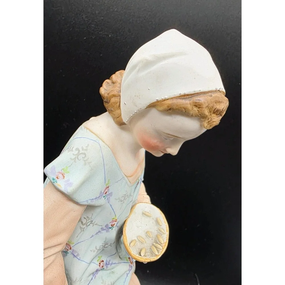 Antique French Porcelain Bisque Girl Feeding‎ Birds Figurine Sculpture 11